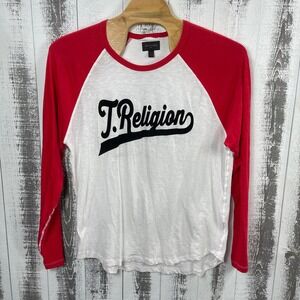 True Religion Baseball Tee Men's 3XL Raglan Sleeve White Red